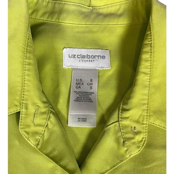 Liz Claiborne Liz Sport Women's Lime Green Blouse Long Sleeve Button Down Small - Picture 6 of 9